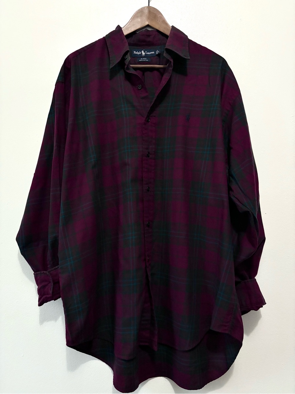 Ralph Lauren Vintage BLAKE Men’s Burgundy Plaid Button-Down Shirt